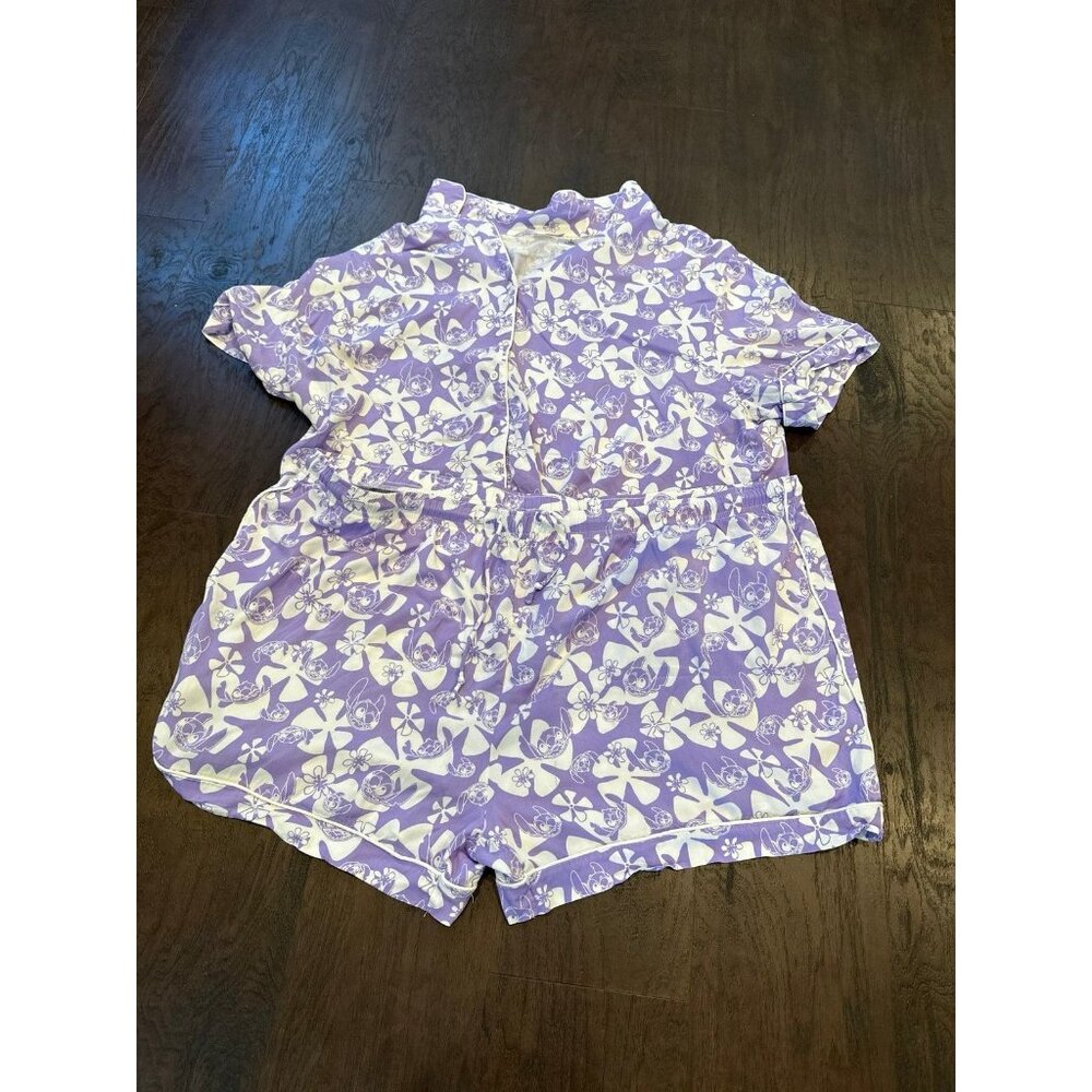 Disney Store Stitch Womens Pajamas Purple Hawaiian Flower‎ Hibiscus Short